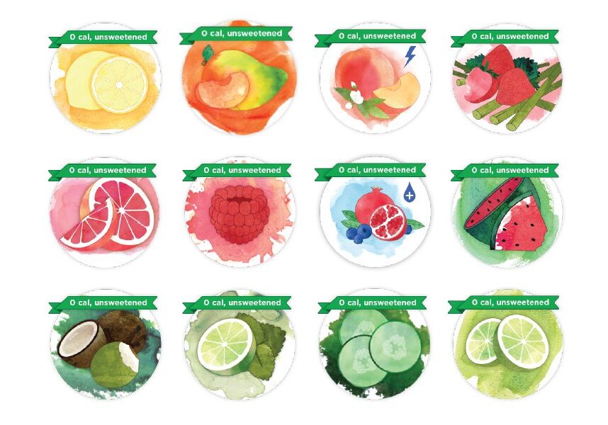 Icons for Bevi flavors arranged in three rows