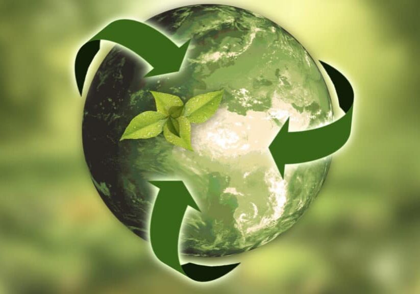 A green globe encirlced by three green arrows