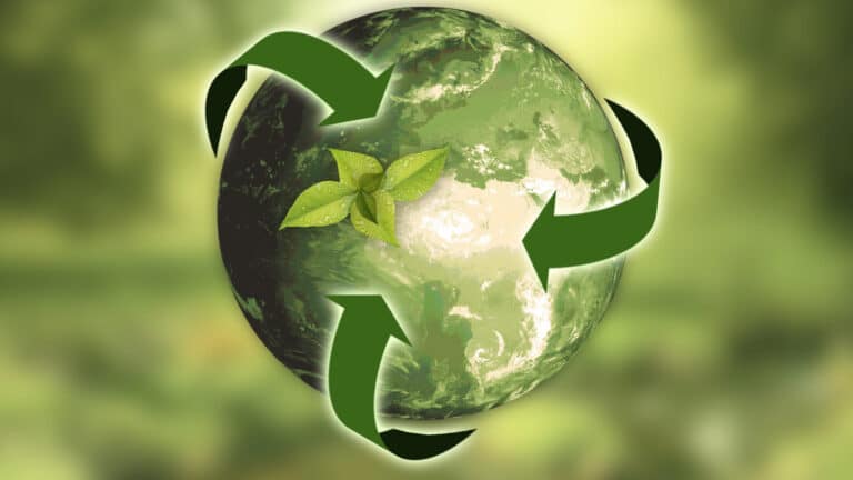 A green globe encirlced by three green arrows