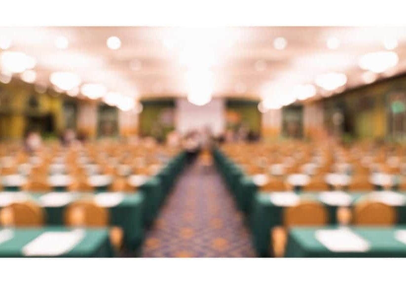 Blurred shot of an empty conference center meeting room