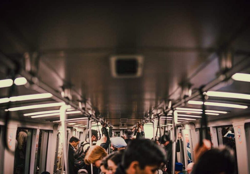 A crowded subway car
