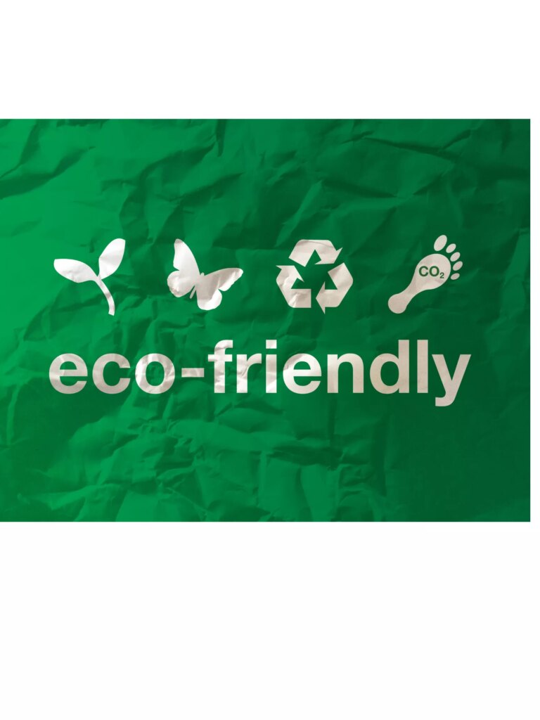 Recycling icons and the wrods, eco-friendly on a green background