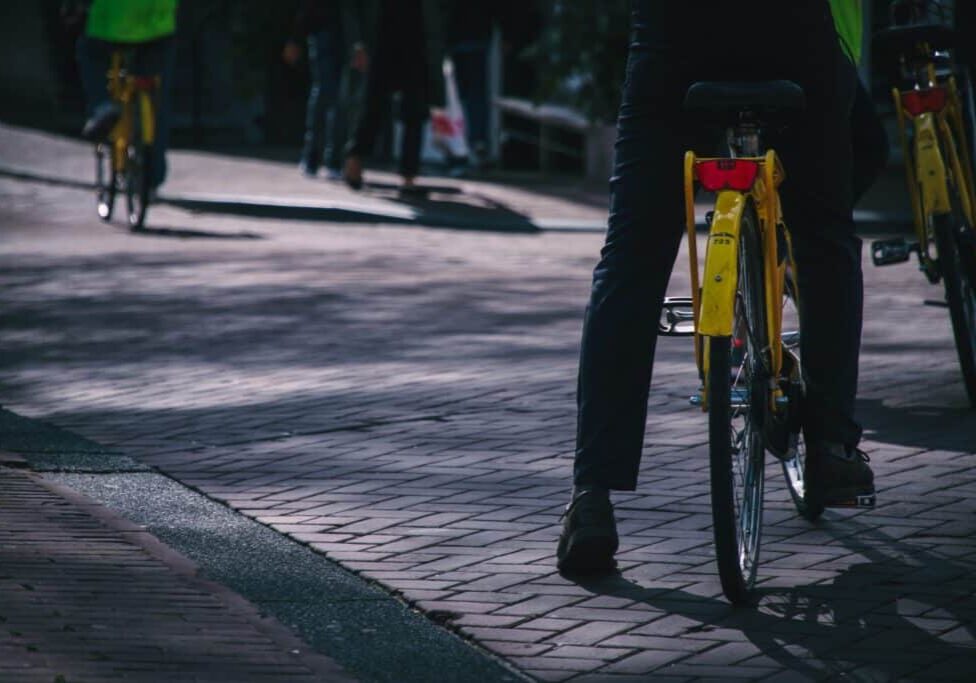 A person biking to work